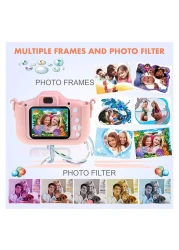 كاميرا للأطفال بدقة 1080 بكسل عالية الدقة وشاشة IPS مقاس 2.0 بوصة، كاميرا فيديو صغيرة للأطفال، تتضمن بطاقة ذاكرة وحامل بطاقات وحزام وغطاء سيليكون ناعم على شكل قطة