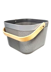 هوم برو سلة شبكية بلاستيكية بمقبض - رمادي وبني