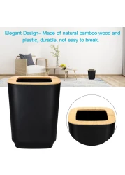 Bamboo Bathroom Accessories Set of 6 Modern Design 6 Pieces Bathroom Accessory Set Soap Dispenser Toothbrush Holder Tooth Mug Soap Dish Toilet Brush Rubbish for Bathroom Home Decor (Black)