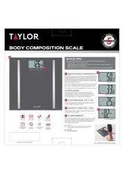Taylor Digital Body Composition Scale, Bathroom Scale for Body Weight, Measures Body Fat, Body Water &amp; Muscle Mass, 8 User Recognition, Normal &amp; Athlete Modes, FSA HSA Eligible, 400 lb Capacity, Black