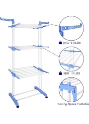 حامل تجفيف الملابس ثلاثي الطبقات، حامل ملابس قابل للطي عالي التحمل مع أجنحة قابلة للتعديل - للاستخدام الداخلي والخارجي، حامل تجفيف الملابس المزدوج ثلاثي الطبقات