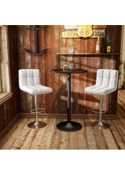 Jeffcoco Furniture PU Leather Bar Stool High Chair Adjustable Bar Chair with Metal Base for Kitchen,Bar Counter (White)