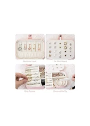 صندوق مجوهرات للسفر منظم مجوهرات ، صندوق مجوهرات مزدوج من الجلد ، صندوق هدايا ، عرض مجوهرات ، صندوق تخزين مجوهرات لقلادة أقراط ، خواتم ، سوار وردي