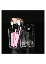 2 أقسام منظم ماكياج الاكريليك وسادات قطنية حامل حقيبة تخزين مستحضرات التجميل حامل لموزع موزع فرش المكياج