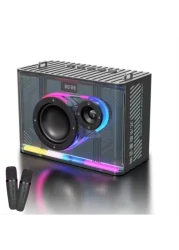 مكبر صوت كاريوكي بلوتوث مع ميكروفون، مكبر صوت محمول بدون استخدام اليدين مع أضواء LED، مكبر صوت للحفلات قابل لإعادة الشحن