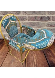 Comfortable Folding Prayer Chair for Elderly with Backrest and Side Pocket (Blue)