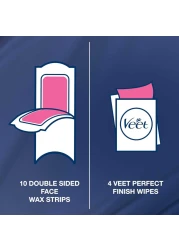 Veet Professional Hair Removal Easy-Gel Legs &amp; Body Wax Strips With Almond Oil For Sensitive Skin Perfect Finish Wipes With Argan Oil Up To 28 Days Of Smoothness, 20 Wax Strips