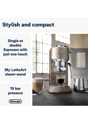 De'Longhi Dedica Arte Espresso Machine - MyLatteArt Milk Foam Nozzle, 15 BAR Pressure, Steel Tamper Included, Beige Gold - Create Perfect Espresso, Cappuccinos, and Latte Art at Home - EC885.BG