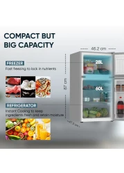 Nikai 135L Gross/88L Net, Small Double Door Mini Refrigerator with Vegetable Crisper &amp; Adjustable Glass Shelves, Defrosting, Mini Fridge for Home, Kitchen, Bedroom, Office &amp; Hotels NRF135DDS Silver