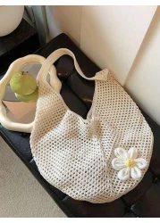 Yogodlns Hollow Out Weave Bag Bohemian Style Beach Handbag Hollow Tote Bag Large Capacity Slouchy Style Beach Bag Shopping Women Casual Beach Bag Large Capacity Crochet Flower Tote Bag Fashion Tote Ha