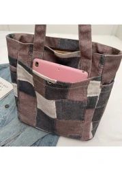 Canvas Denim Printed Tote Bag Multi Pockets Shoulder Handbag Fashion Denim Backpack For Women