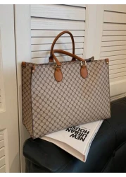 مجموعة قطعة واحدة للخريف والشتاء من حقيبة يد كبيرة الحجم ذات طباعة كتل الألوان الموضة، سعة كبيرة، سحاب وحزام.