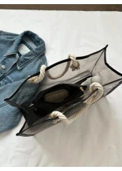 Large Capacity Waterproof Portable Clear Shoulder Tote Bag With Inner Pouch Black PVC For Teen Girls Women College Studentsfor School College Stadium Sports Back To School Perfect For Music Festival S