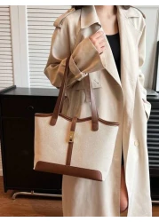 Casual Business Large Capacity Foldable Dual Strap Tote Bag Suitable For Girls Ladies Shopping Work Commute Outdoor Activities Business Events Gift For Mothers New In Fall Winter Larrge Capacity Shoul