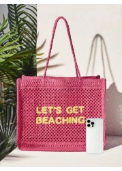 SHEIN VCAY Vacation Casual Letter Embroidery Hollow Out Tote Bag