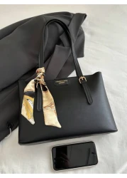 حقيبة تسوق بطبعة حرف بلون أحادي عصرية وبسيطة مع وشاح، مناسبة للتسوق، المحافظ، الشابات، طلاب الجامعة، الوافدي