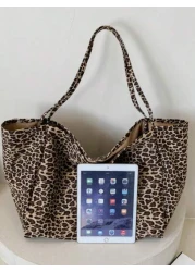 1 حقيبة كتف من النساء بطبعة نمر ذات كتف واحد، سعة كبيرة للشاطئ العارضة، حقيبة تسوق موضة