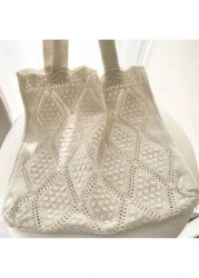 حقيبة ظهر مضلعة محبوكة بالكروشيه باللون القطعي، أسلوب للعطلات