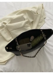 حقيبة كتف ذات سلسلة وفتحات هندسية محفورة، حقيبة مدرسية، العودة إلى المدرسة، سعة كبيرة، كاجوال للعمل، محمولة،