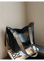 قطعة واحدة حقيبة كتف نسائية كبيرة السعة من الجلد الاصطناعي بطراز عتيق - حقيبة يد سوداء أو بنية ذات سحاب متعددة