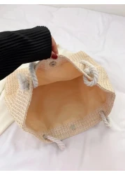 حقيبة قش خفيفة بسعة كبيرة للفتيات والنساء وطلاب الكليات والجامعات ومثالية للكلية، والرحلات، والمناسبات، وحق