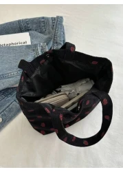 Fashionable Strawberry Print Tote Bag Large Capacity All Match Corduroy Material Shoulder Women s Bag Cute Strawberry Purse