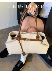 قطعة واحدة من حقيبة اليد المنسوجة من القش الصيفية من علامة FEISTURE، حقيبة على الشاطئ، تصميم حزام مع إبزيم كبير ال
