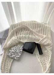 Lightweight Casual Hollow Out Design Crochet Bag Medium Vacation For Teen Girls Women College Students Perfect For College Outdoors Travel Outings School Bag Large Capacity Portable For Teen Girls Wom