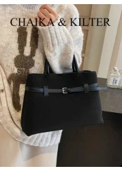 1pc Women Suede Fabric Tote Bag Vintage Casual Large Capacity Handbag With Magnetic Closure Belt Decor Dual Handles Design Suitable For Travel Shopping Dating Gifts For Teenage Girls College Students