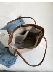 1 قطعة شنطة ظهر للنساء بتصميم الكتل اللونية ، تصميم فسيح ،موضة للتنقل والمدرسة والمكتب والاستخدام اليومي، منا