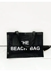 Nylon Material Alphabet Printed Beach Mesh Tote Bag With Beach Bag Use Tt Yourself Or Give Gifts To Others For Friends Mom Teachers Large Capacity Bag For Women School Bag Large Capacity Waterproof Fo