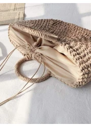 Braided Design Straw Bag Down To Earth Rattan Tote Bag School Bag Large Capacity Portable Classic Casual For Teen Girls Women College Students White Collar Workers Perfect For Work Back To School Midd