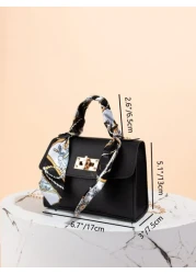 Silk Scarf Accessory Chain Embellished Textured Pu Printed Handbag