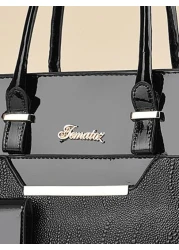 PLANEE 2pcs Fashionable Letter Patch Decorated Handbag With Coin Purse Business Casual Woman Bag Pefect For Office Business And Work Eye Catching Work Bags For Women Best Mothers Day Gifts Ever