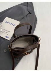 حقيبة دلو بلون أحادي من الجلد البولي يوريثان، حقيبة كاجوال قابلة للتحويل للارتداء على الكتف