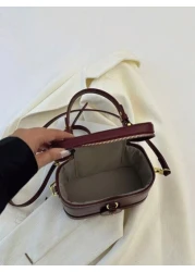 حقيبة مربعة محمولة جديدة أنيقة من قماش بو بلون صلب، حقيبة بو صغيرة، حقيبة من قماش مقاوم للماء أرجواني اللون، ح