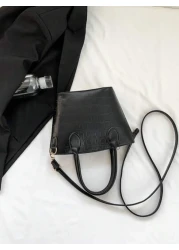 1pc Embossed Faux Leather Black Bucket Bag With Double Top Handles Adjustable Shoulder Strap And Zipper Closure Fashionable Crossbody Or Hand Bag For Women s Daily Use Work Or Shopping