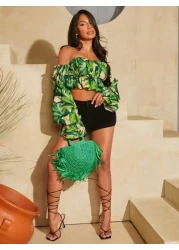 SHEIN SXY Ladies Women Top Handle Bags Straw Bag Tassel Fashionable Elegant Simple Personality For Beach Vacation Holiday Summer Seaside Green