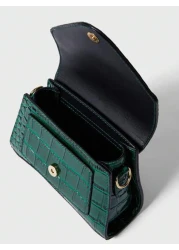 حقيبة ساتشيل صغيرة مع طية بنقش تمساح