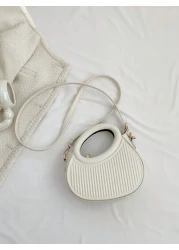 Fashionable Classic Niche Design Gentle Women s Commuting Date Shoulder Crossbody Bag Striped Embossed Handbag Fashionable Round Crossbody Bag Women s Double Handle Novel Wallet