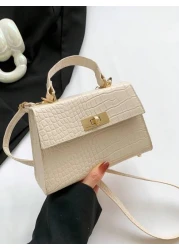 Fashionable Mini Metallic Alligator Pattern Crossbody Handbag With Flip Lock Twist Closure