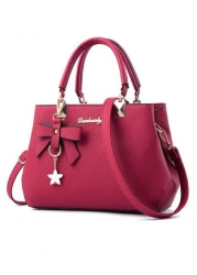 1pc Women s Burgundy Ancora Bordeaux Ruby Maroon Crimson Cherry Black Blue Grey Solid Color Handbag With Pu Material And Bow Star Pendant Suitable For Daily Leisure Shopping Travel Business Commuting