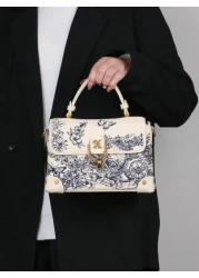 2025 Fashion New Women Bag High Quality Luxury Niche Design High End Embroidered Leather Small Square Bag White Exquisite Elegant Handbag Shoulder Messenger Bag Special Lock Design