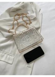 Moire Waterproof Lightweight Casual Mini Textured Transparent Chain Box Bag For Teen Girls Women College Students Perfect For College Commute Outdoors Travel Outings Waterproof Sandproof Transparent B