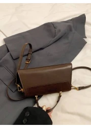 1pc Women Retro Suede Like Fashion Handbag PU Patchwork Shoulder Bag Small Square Daily Work Purse