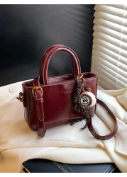 Wine Red Handbag Vintage Style Fashion Versatile Structured Zipper Closure Crossbody Bag PU Leather Suitable For Daily Commute Dating Gift Best Mothers Day Gifts Women