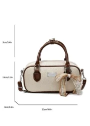 حقيبة بوسطن من الجلد اللين، حقيبة يد أمومة واسعة السعة مع تميمة دمية فاخرة، حقيبة كتف متعددة الاستخدامات للتن