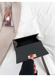 Mini Square Bag Elegant Coffee Brown Twist Lock Crocodile Embossed PU