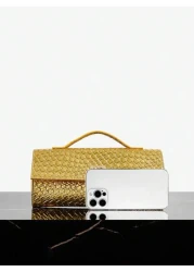 SHEIN SXY Ladies Women Top Handle Bags Woven Bag Fashionable Simple Elegant Versatile Classic Gold For Classic Commute Office Date Daily Shopping Afternoon Tea Party Prom Club Date Birthday Evening Da