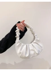 حقيبة يد مطوية أنيقة باللون الموحد للسيدات، حقيبة كتف للسيدات باللون الموحد بتصميم السحاب والهلال